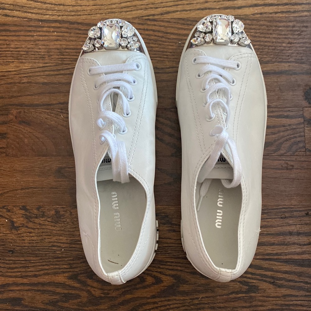 Used White with Swarovski Crystals Miu Miu sneakers